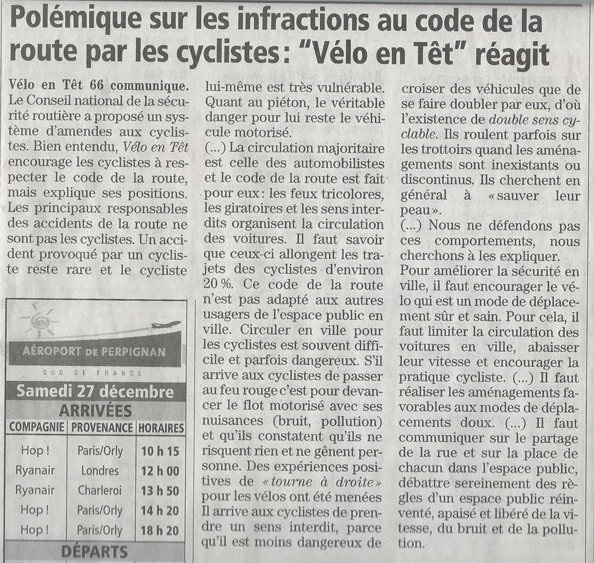 Réaction à la polémique sur les infractions au code de la route que commettent parfois les cyclistes