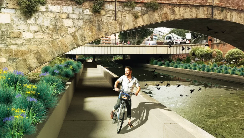 Illustration projet de piste cyclable sur berges de la Basse à Perpignan